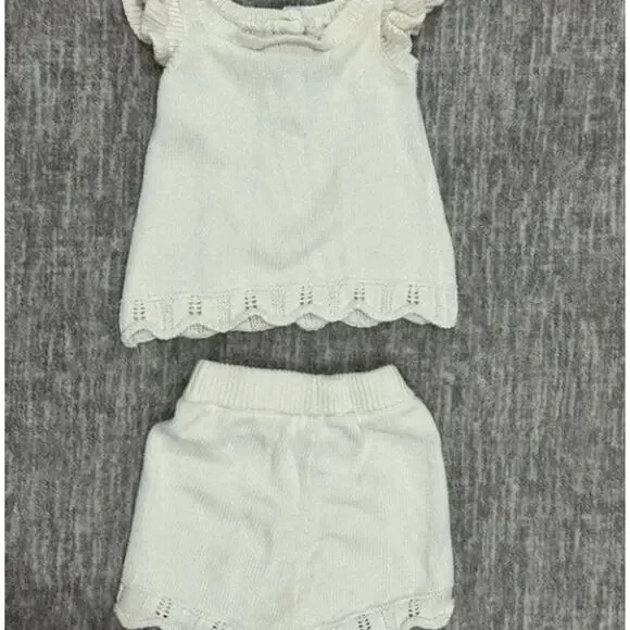 Nicole Miller Baby White Knit Floral Set with Ruffles - Picture 2 of 2